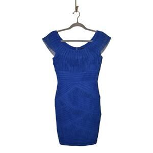 BCBGMAXAZRIA $595 Briana Pleated Ruffled Mini Fitted Pencil Dress in Blue Size 4